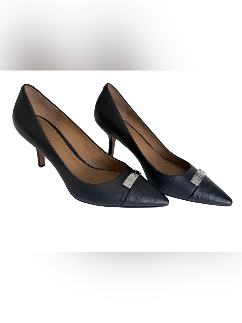 Coach Black Leather Pointed Toe Low Stiletto Pumps Size 6 1/2 to 7